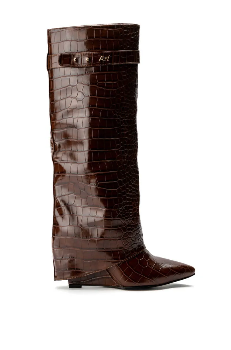 AZALEA WANG MELINA FOLD OVER WEDGE BOOT IN BROWN