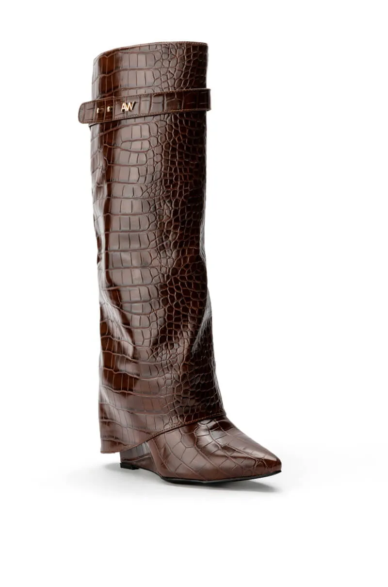 AZALEA WANG MELINA FOLD OVER WEDGE BOOT IN BROWN