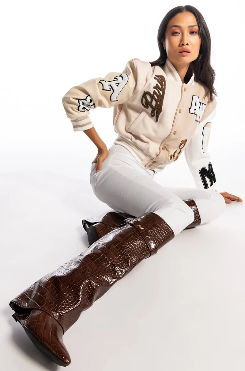 AZALEA WANG MELINA FOLD OVER WEDGE BOOT IN BROWN
