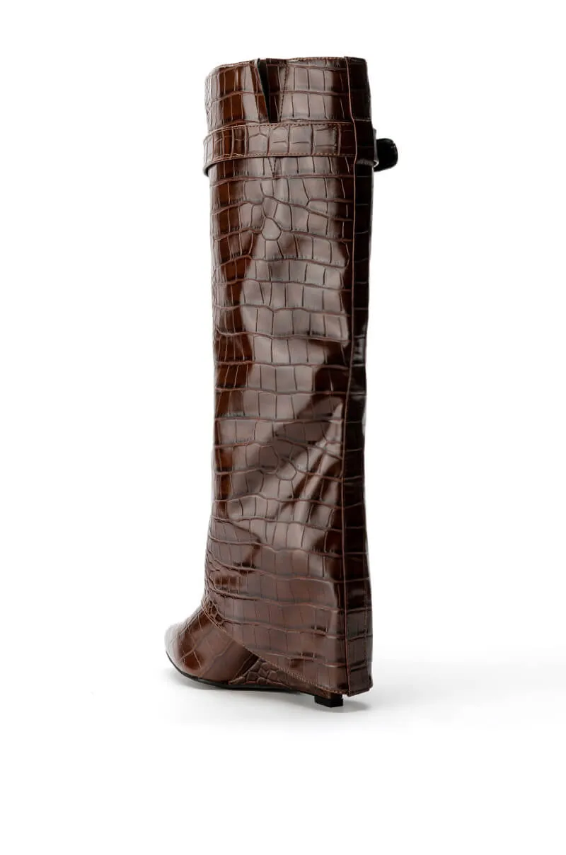 AZALEA WANG MELINA FOLD OVER WEDGE BOOT IN BROWN
