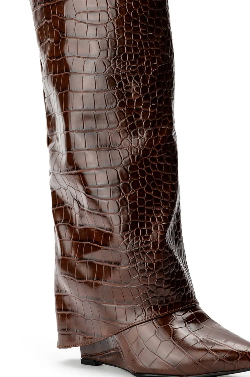 AZALEA WANG MELINA FOLD OVER WEDGE BOOT IN BROWN