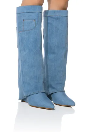 AZALEA WANG MELINA WEDGE BOOT IN DENIM