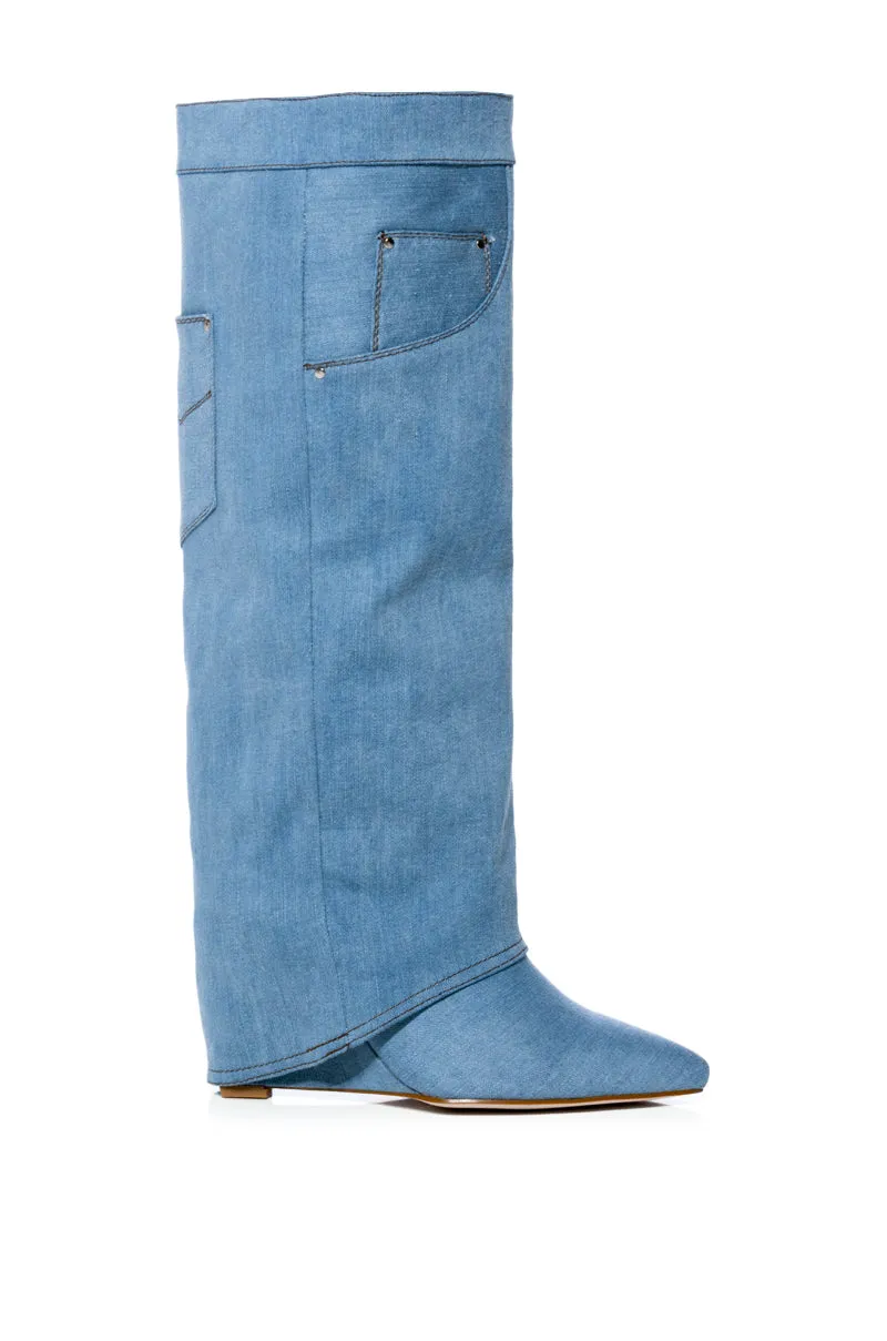 AZALEA WANG MELINA WEDGE BOOT IN DENIM