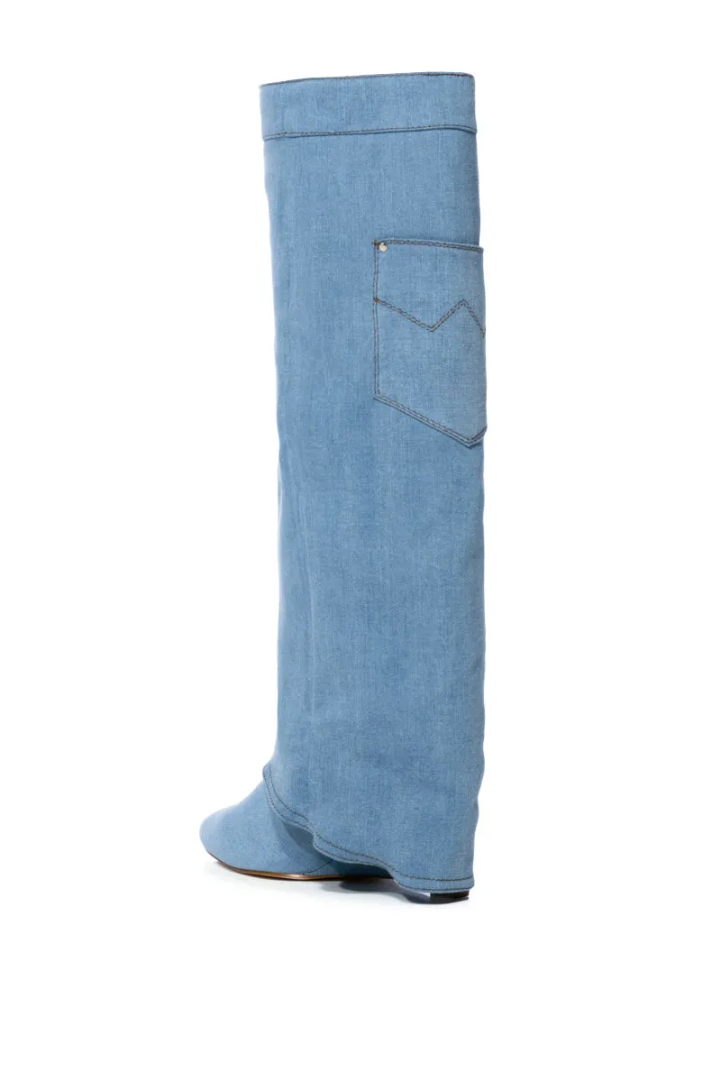 AZALEA WANG MELINA WEDGE BOOT IN DENIM