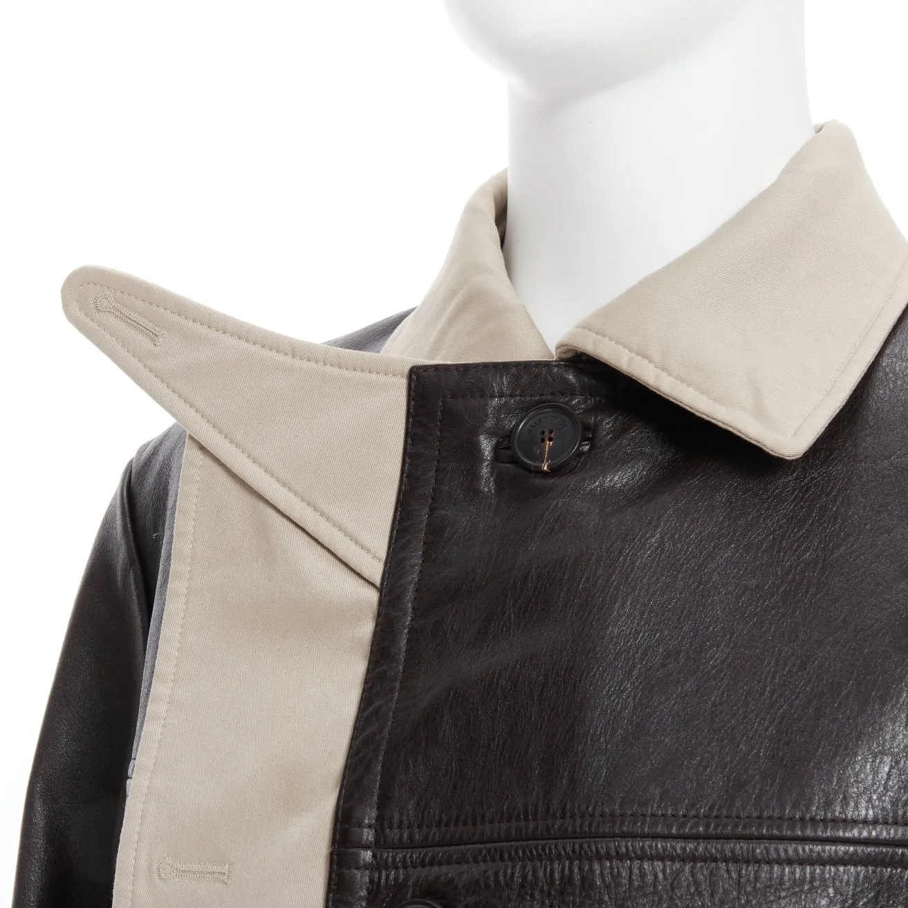 BALENCIAGA Fake Layering black leather beige trench belted coat M