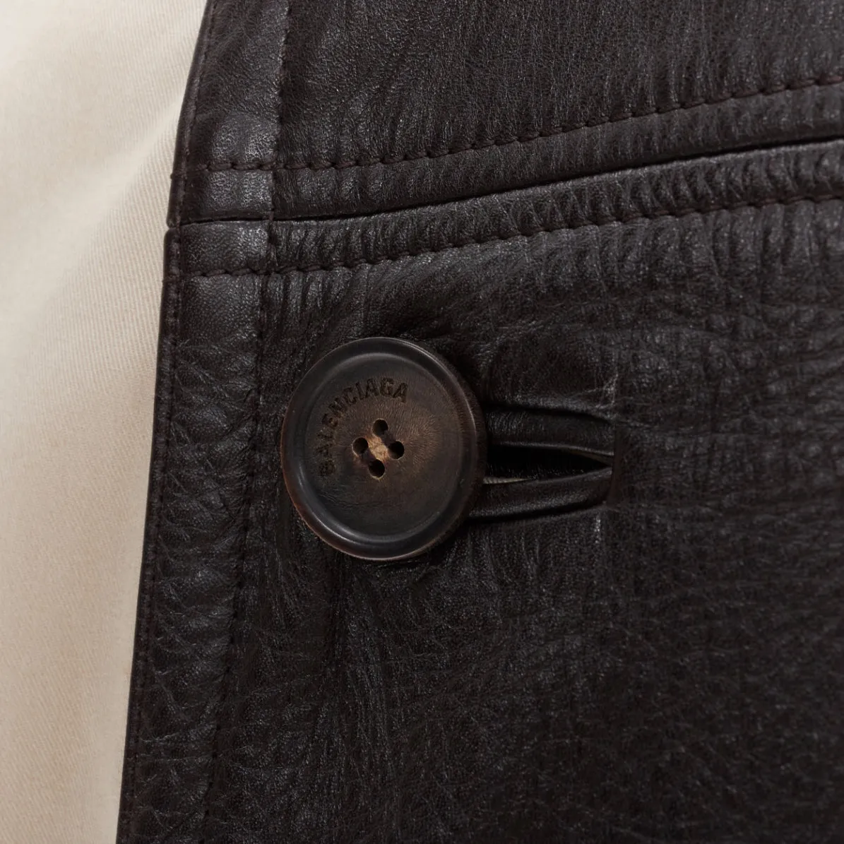 BALENCIAGA Fake Layering black leather beige trench belted coat M