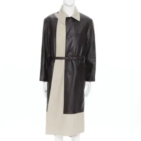 BALENCIAGA Fake Layering black leather beige trench belted coat M