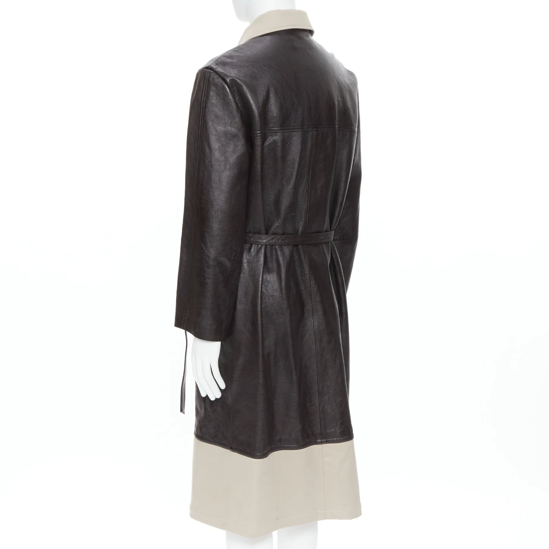 BALENCIAGA Fake Layering black leather beige trench belted coat M