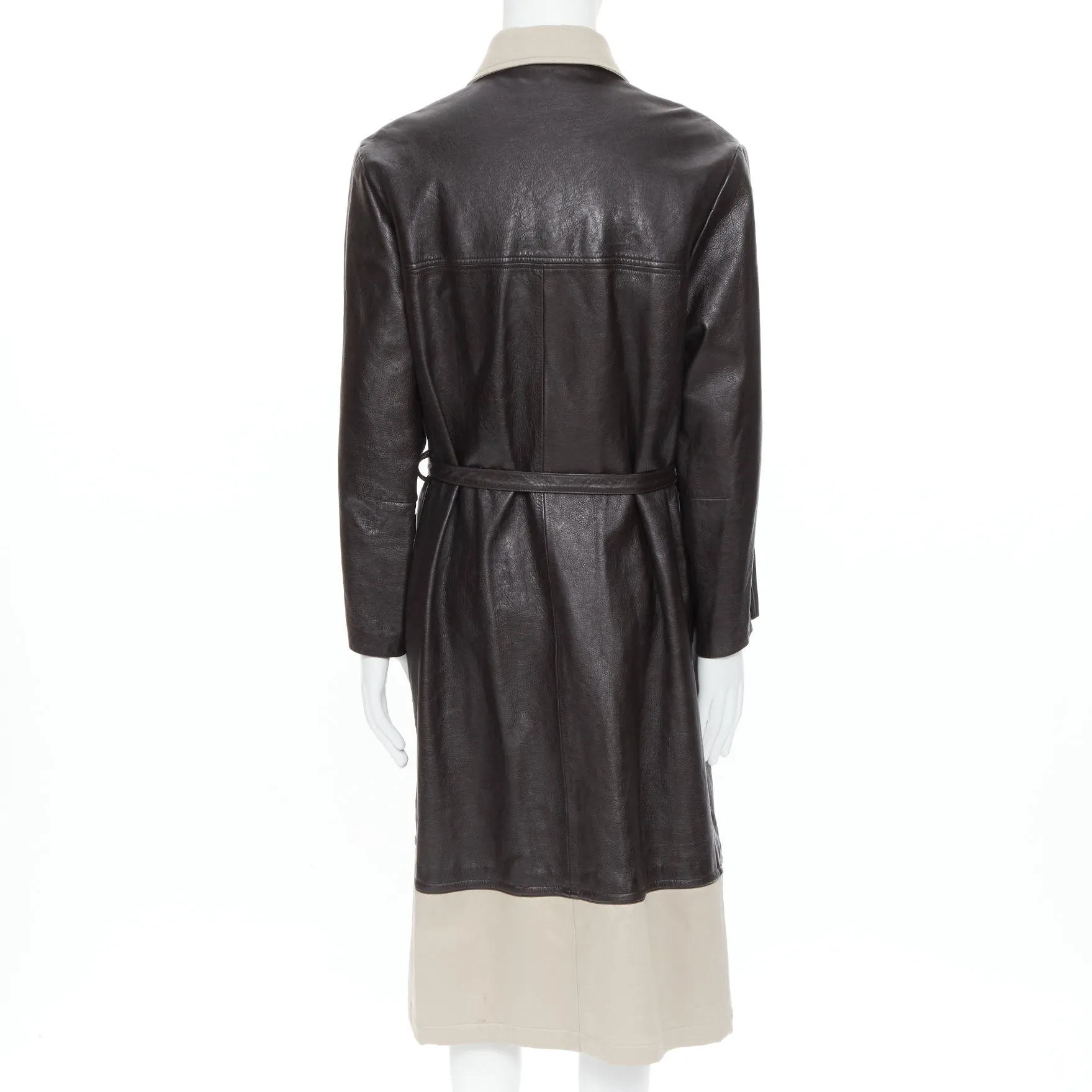 BALENCIAGA Fake Layering black leather beige trench belted coat M