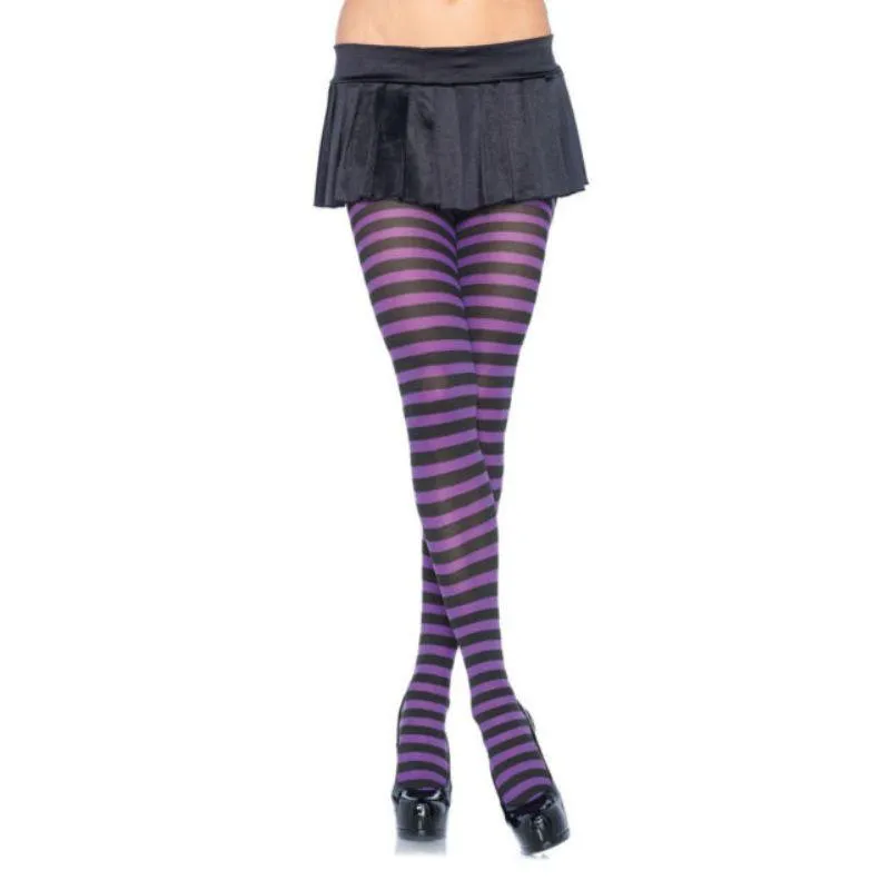 Black & Purple Stripe Nylon Tights - 3X - 4X