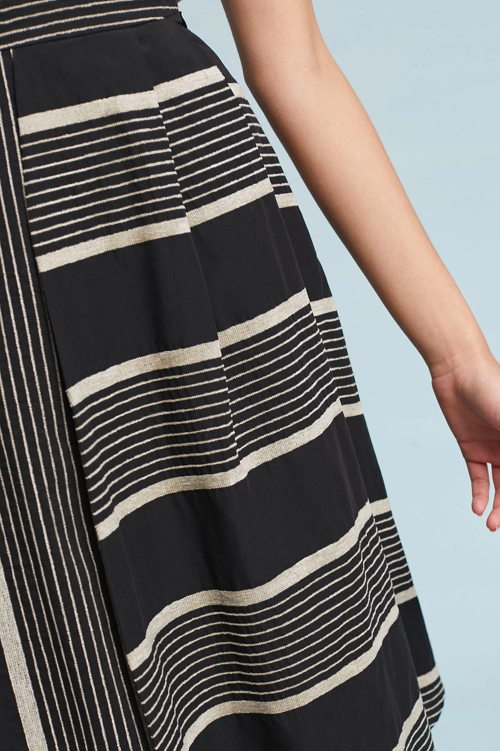 Black and Taupe Stripe Midi Skirt