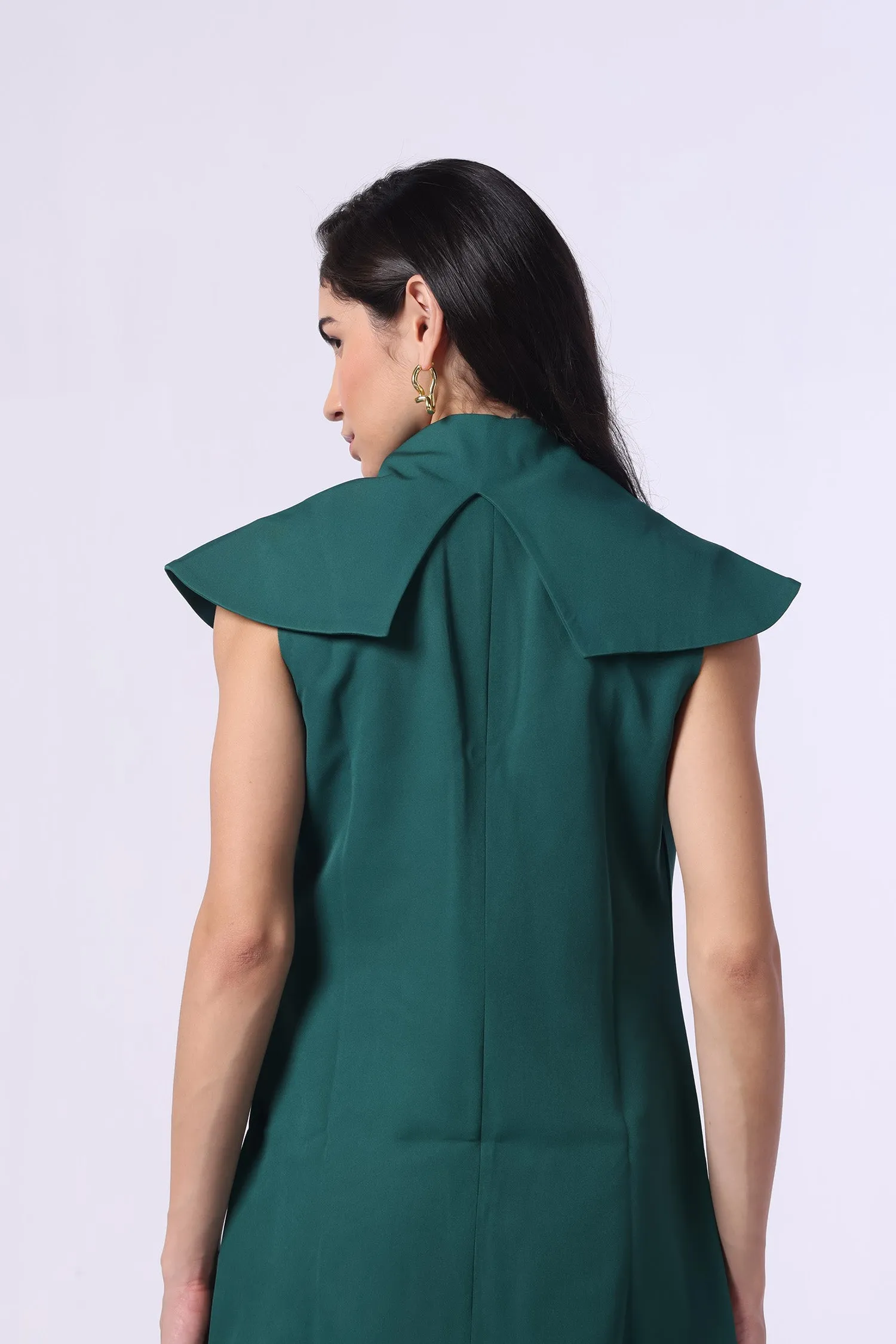 Bottle Green Trench Coat (Sleeveless) with Crop Top and Pants