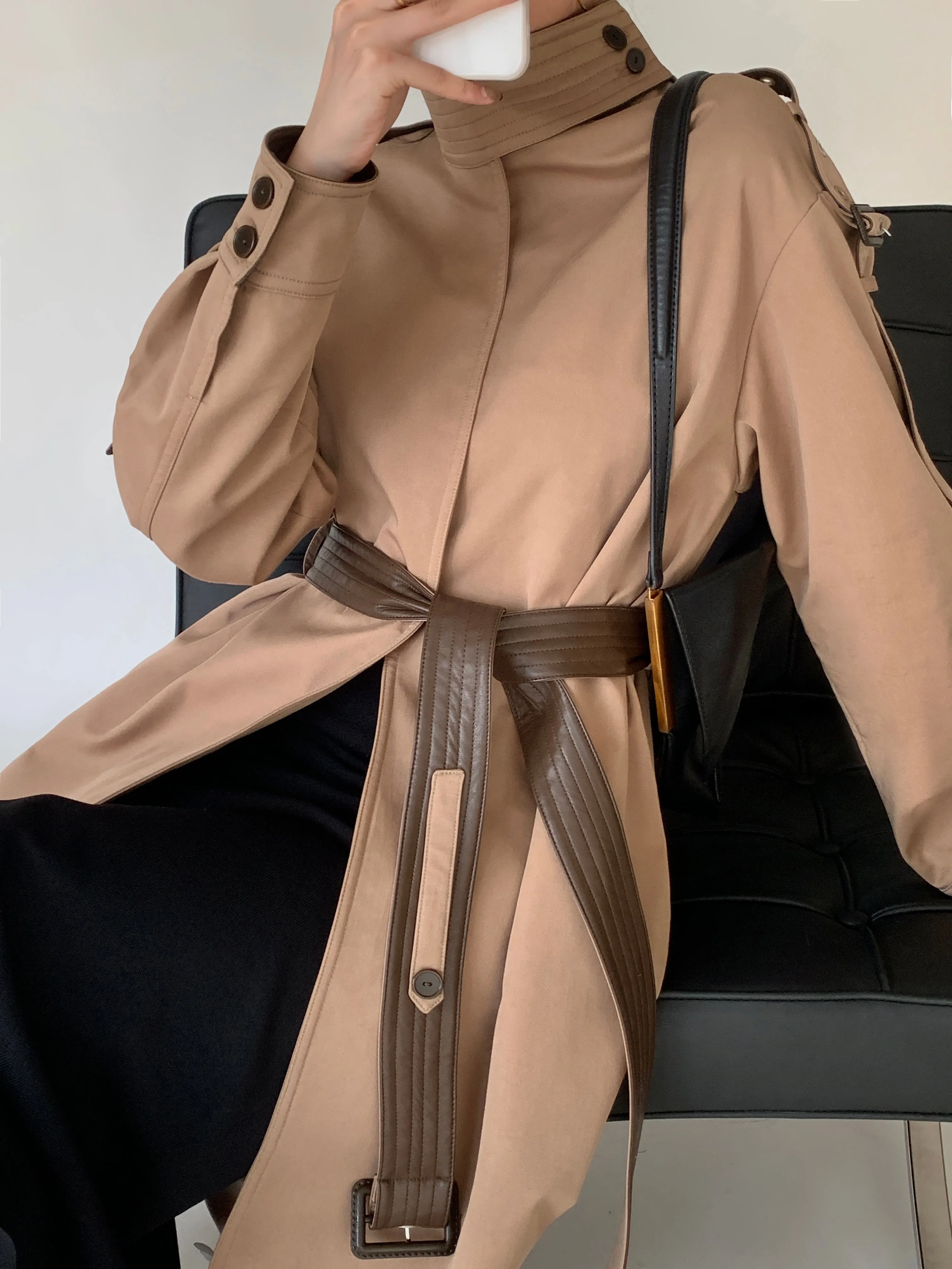 Cotton- Blend Trench Coat- Camel