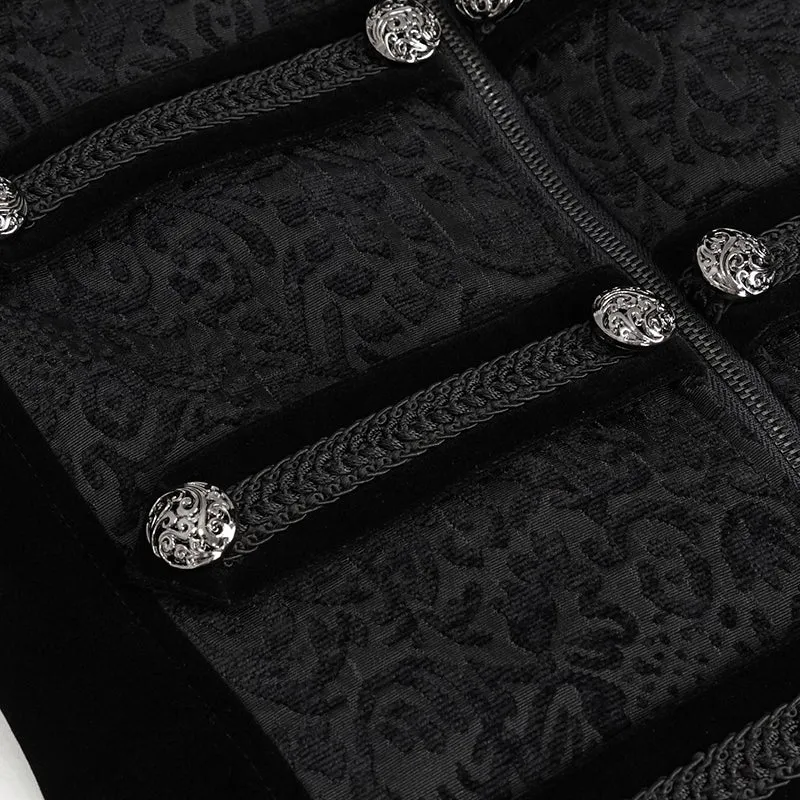CT19901 Gothic dark pattern four-breasted black coat