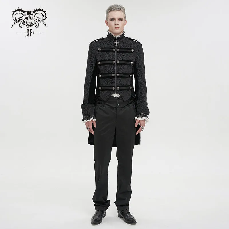 CT19901 Gothic dark pattern four-breasted black coat