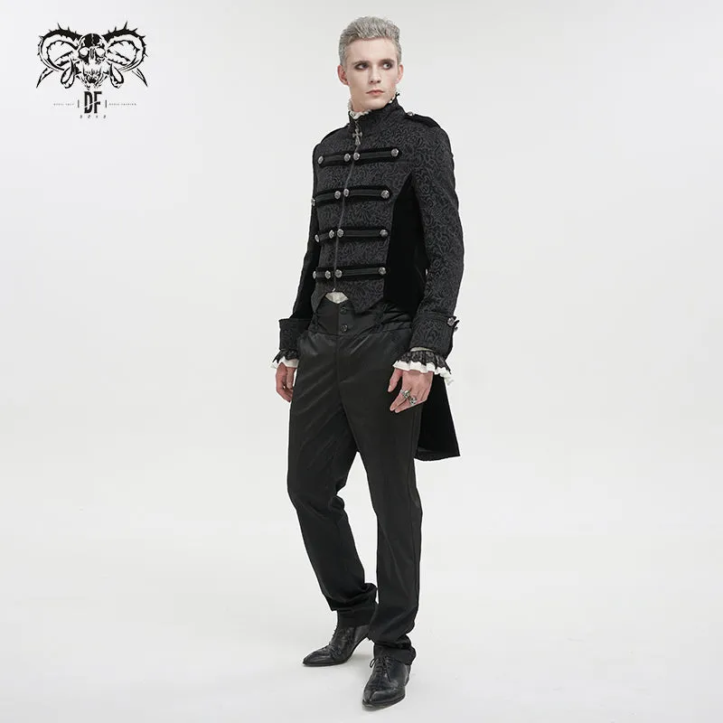 CT19901 Gothic dark pattern four-breasted black coat