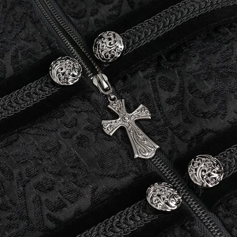 CT19901 Gothic dark pattern four-breasted black coat