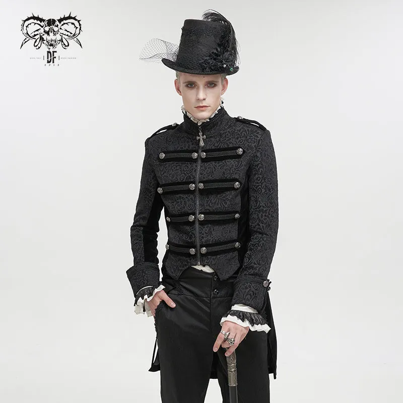 CT19901 Gothic dark pattern four-breasted black coat