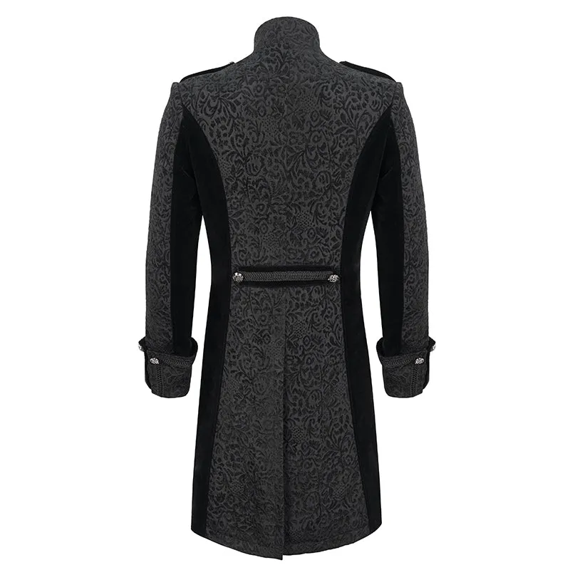 CT19901 Gothic dark pattern four-breasted black coat