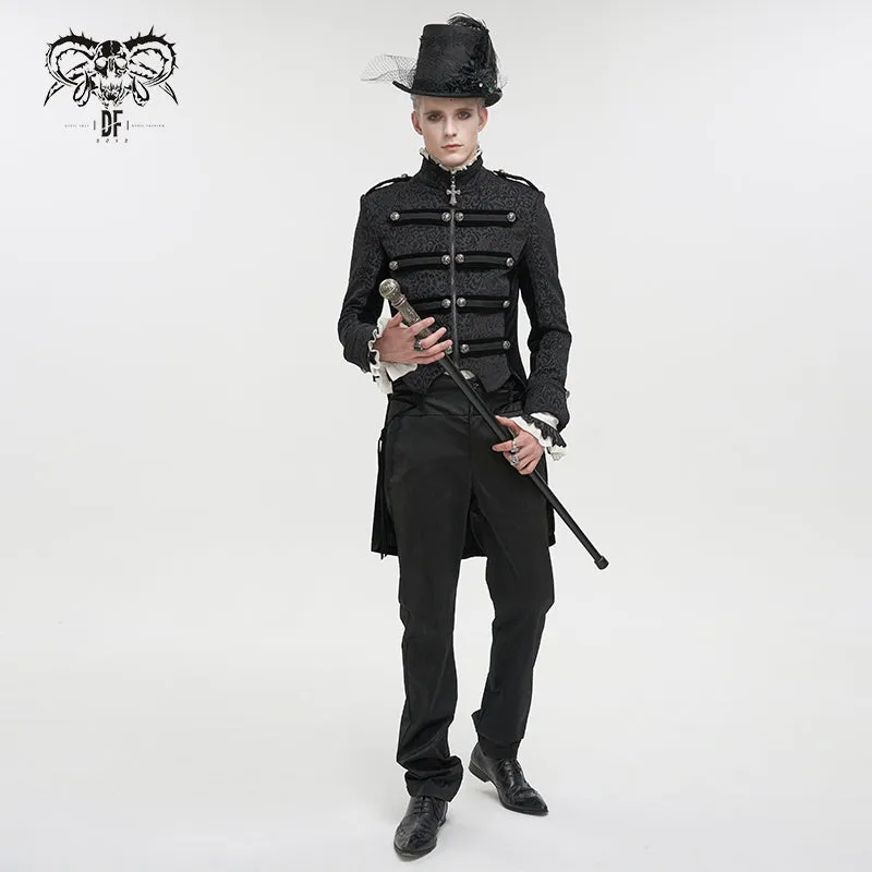 CT19901 Gothic dark pattern four-breasted black coat