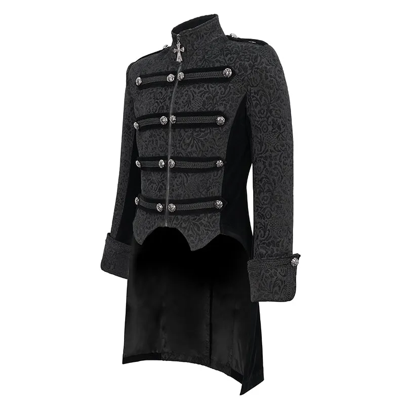 CT19901 Gothic dark pattern four-breasted black coat