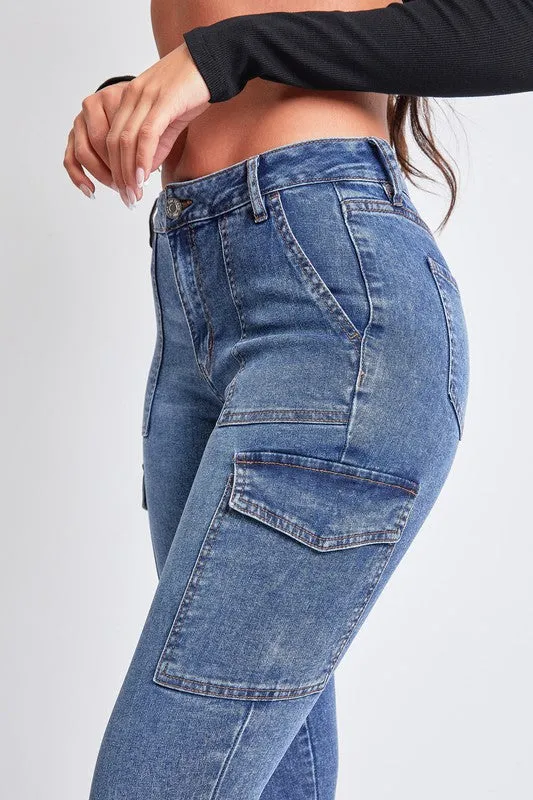Dark Wash Junior High Rise Skinny Cargo Jeans