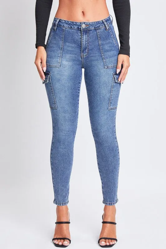 Dark Wash Junior High Rise Skinny Cargo Jeans