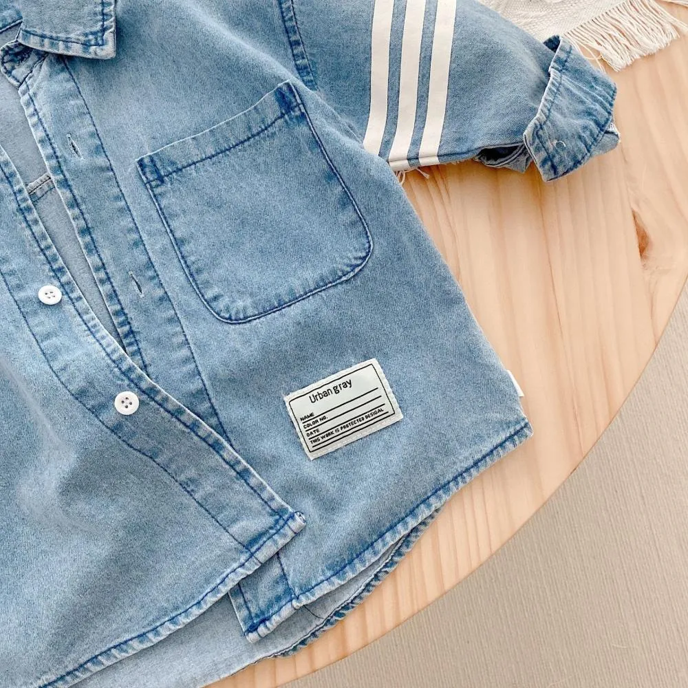 Girls Autumn Denim Jacket Stripe Casual Coat Wholesale Baby Girl Clothes