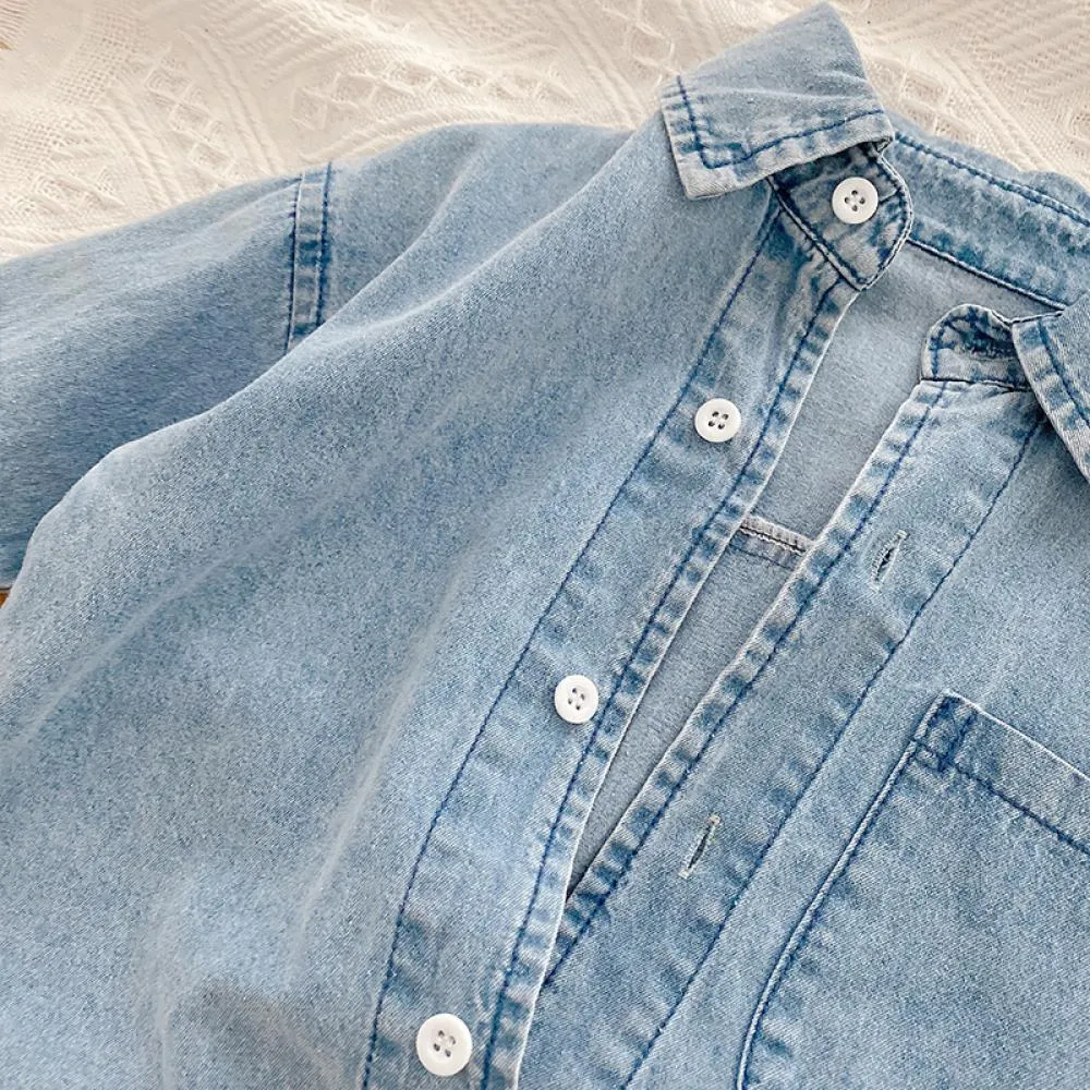 Girls Autumn Denim Jacket Stripe Casual Coat Wholesale Baby Girl Clothes