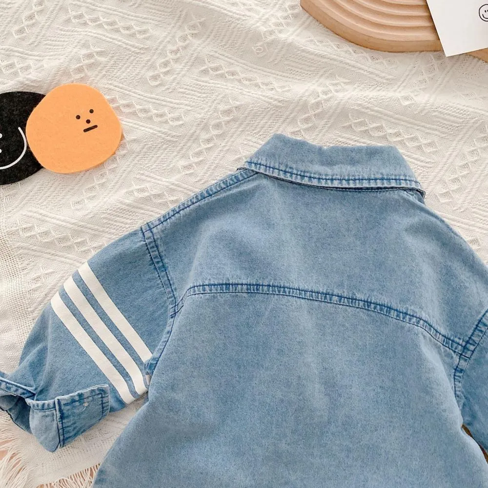 Girls Autumn Denim Jacket Stripe Casual Coat Wholesale Baby Girl Clothes