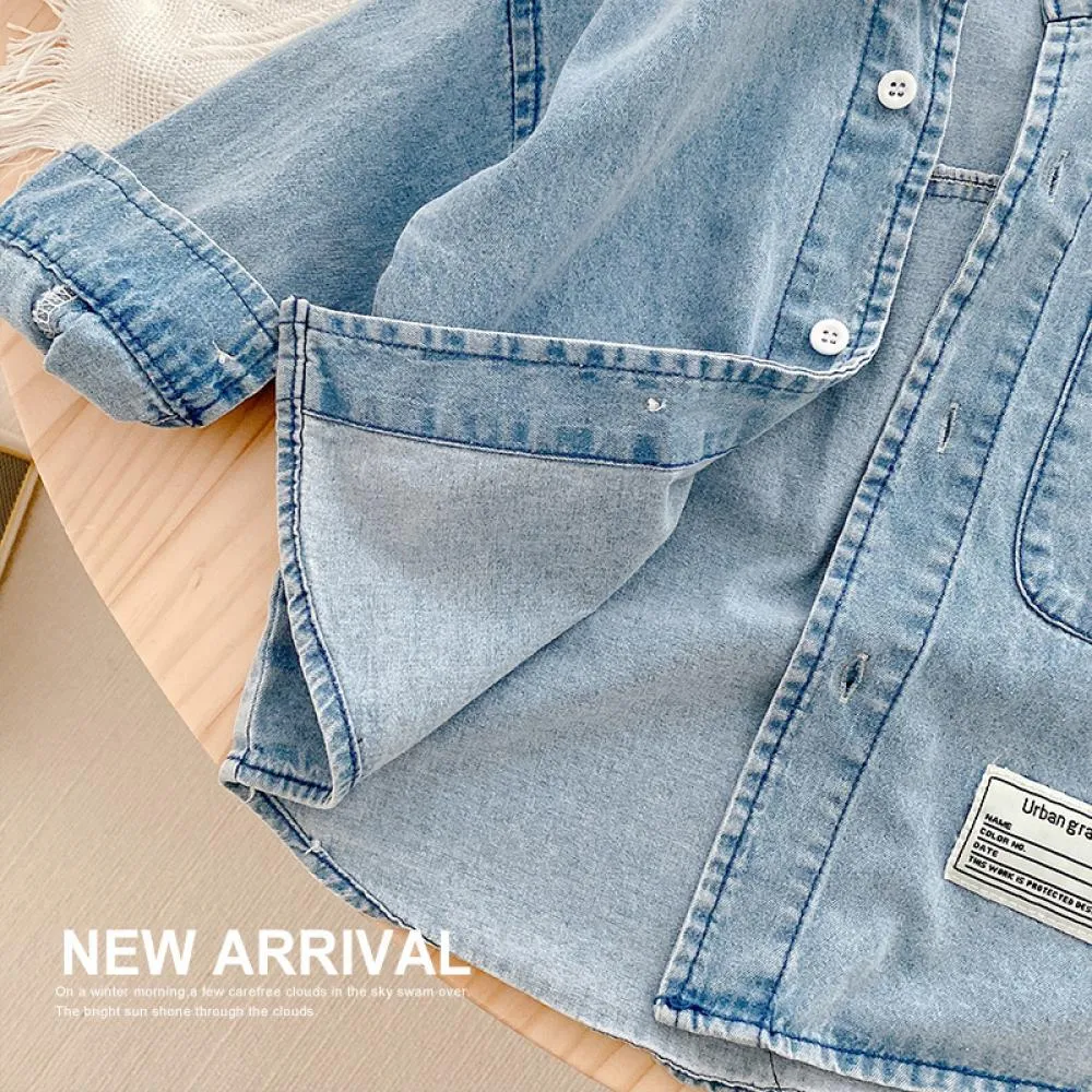 Girls Autumn Denim Jacket Stripe Casual Coat Wholesale Baby Girl Clothes