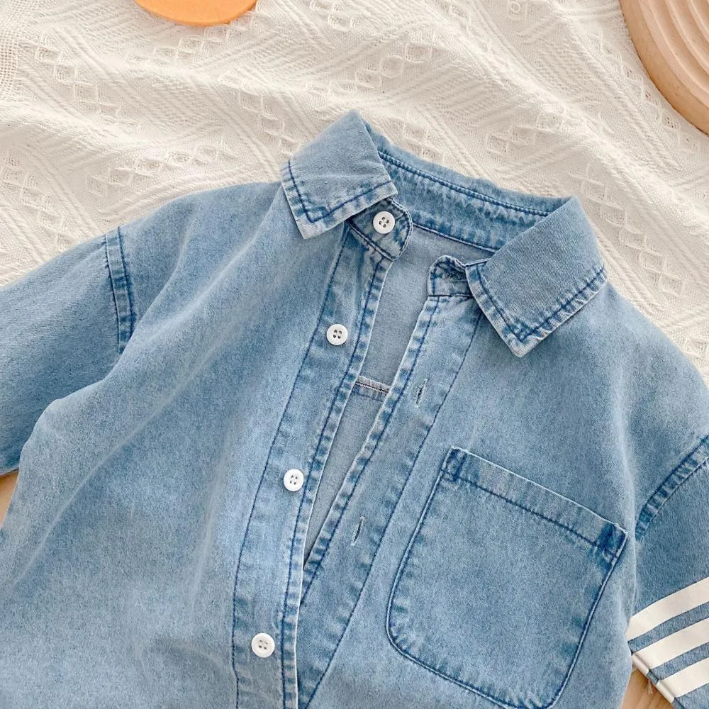 Girls Autumn Denim Jacket Stripe Casual Coat Wholesale Baby Girl Clothes
