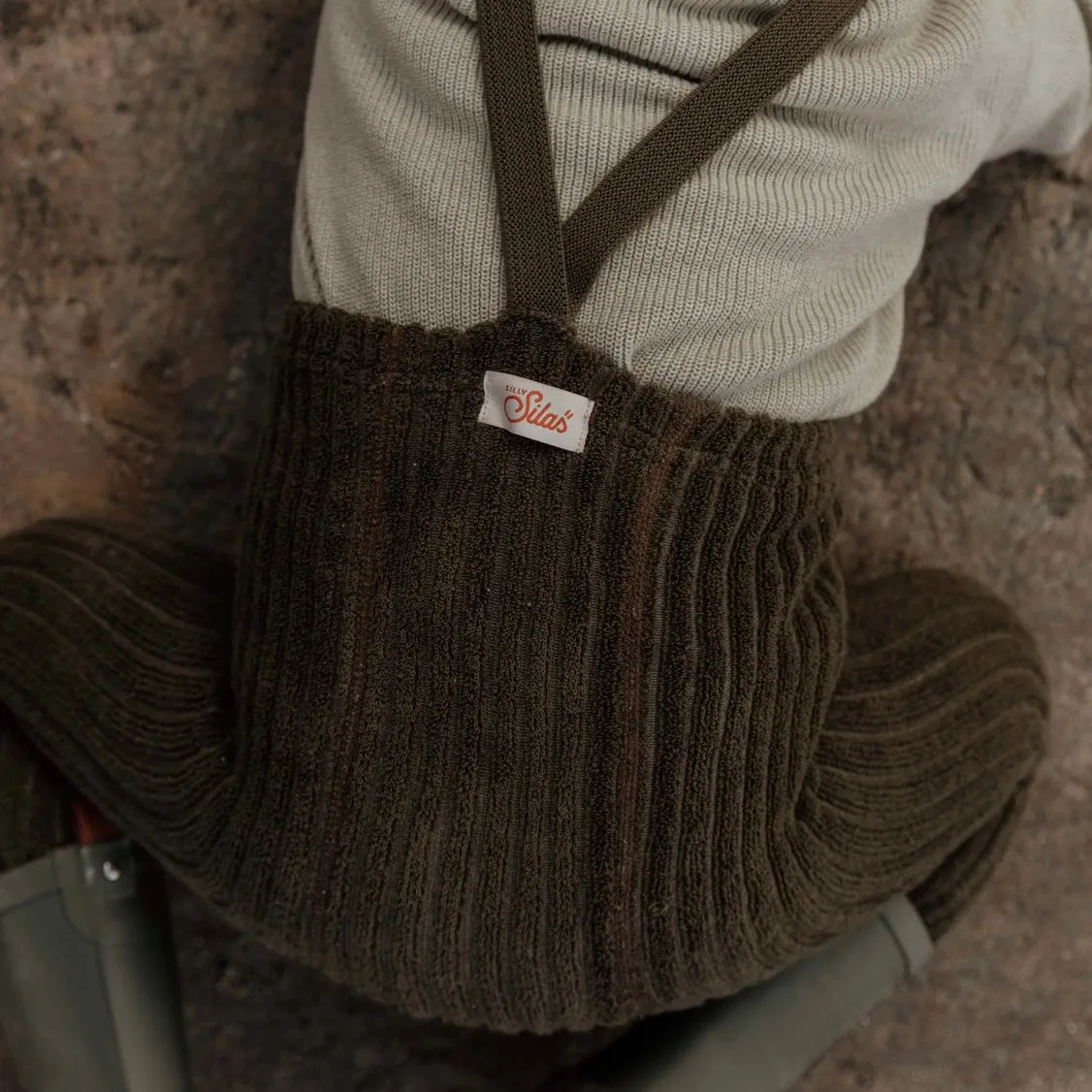 Granny Teddy Footless Tights With Braces - Seaweed Brown