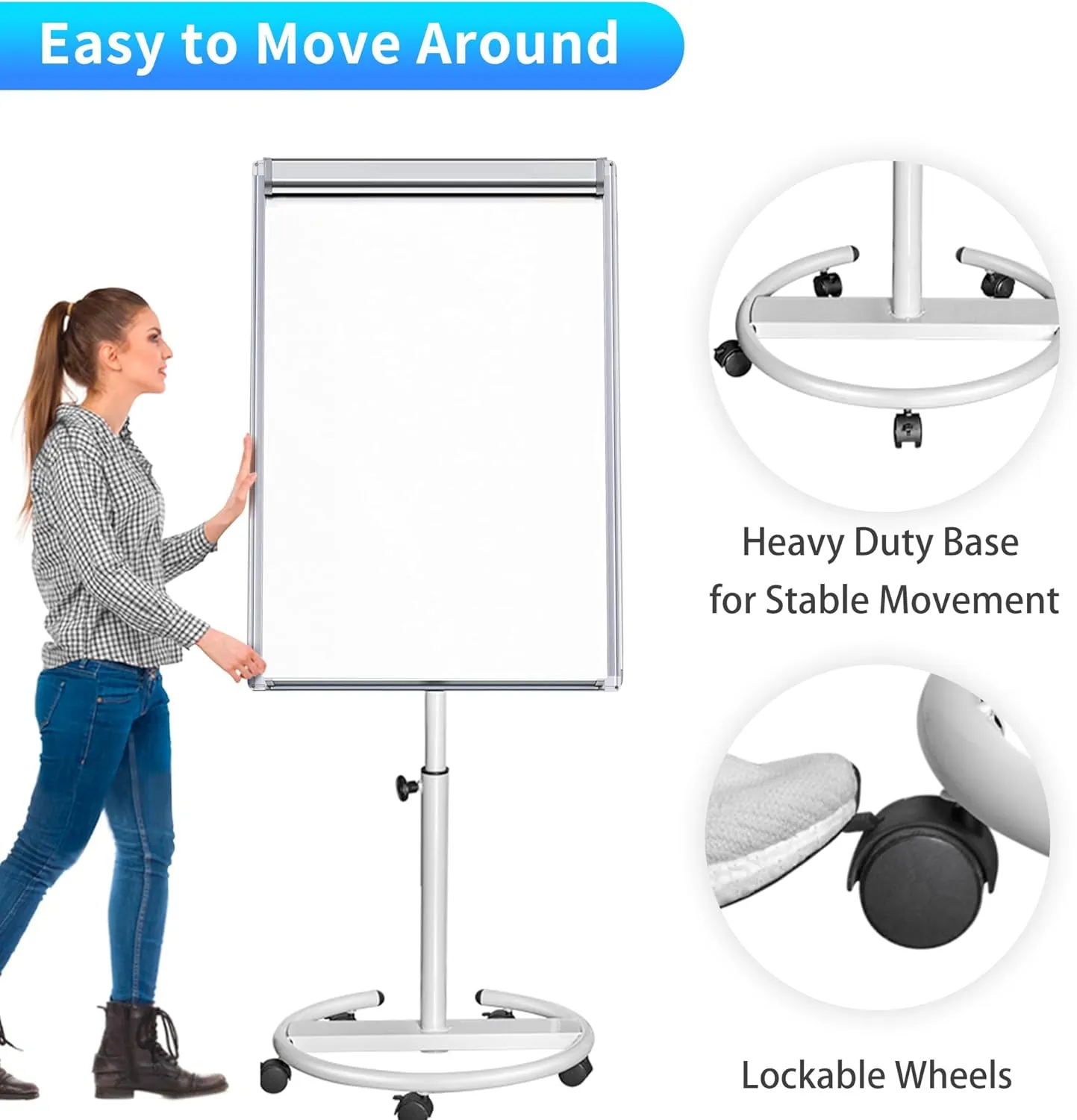 Mobile Dry Erase Board – 40x28 inches Magnetic Portable Whiteboard with 25-Sheet Paper Pad