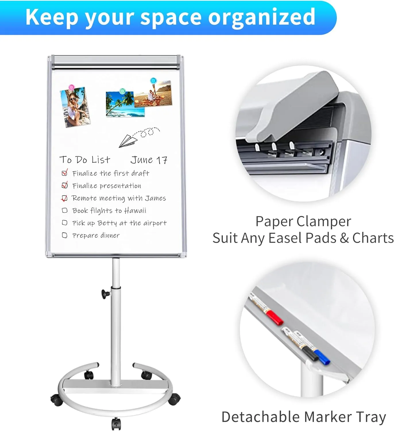 Mobile Dry Erase Board – 40x28 inches Magnetic Portable Whiteboard with 25-Sheet Paper Pad