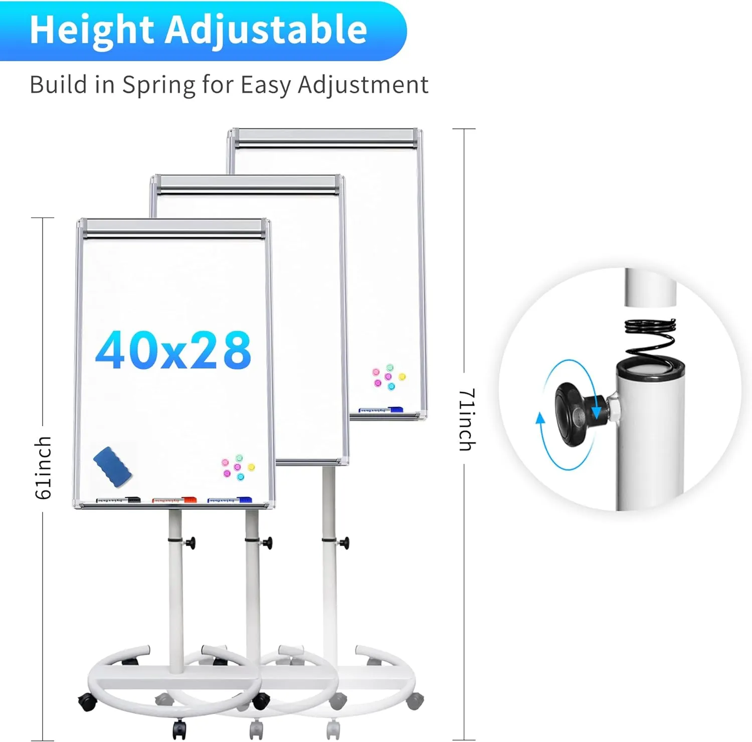 Mobile Dry Erase Board – 40x28 inches Magnetic Portable Whiteboard with 25-Sheet Paper Pad