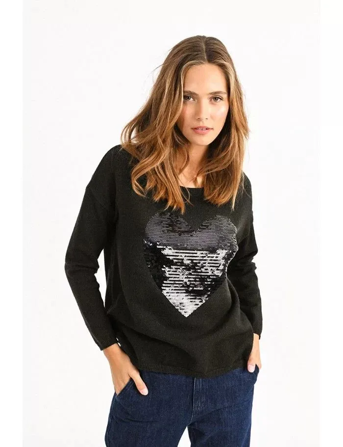 Molly Bracken Black Wide Neckline Pullover