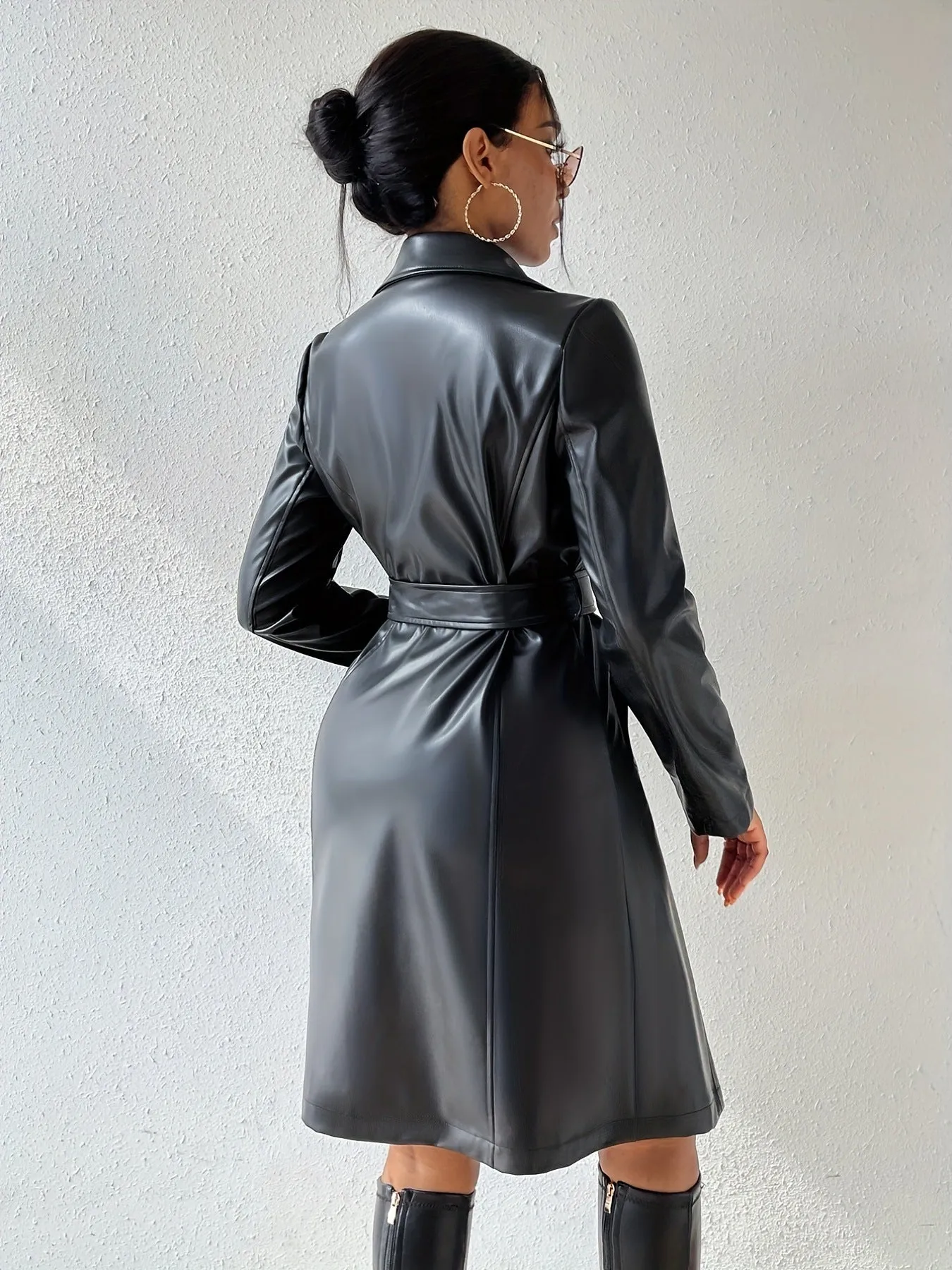 Patricia – Slim Fit PU Leather Long Trench Coat