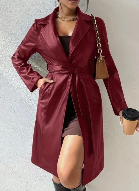 Patricia – Slim Fit PU Leather Long Trench Coat