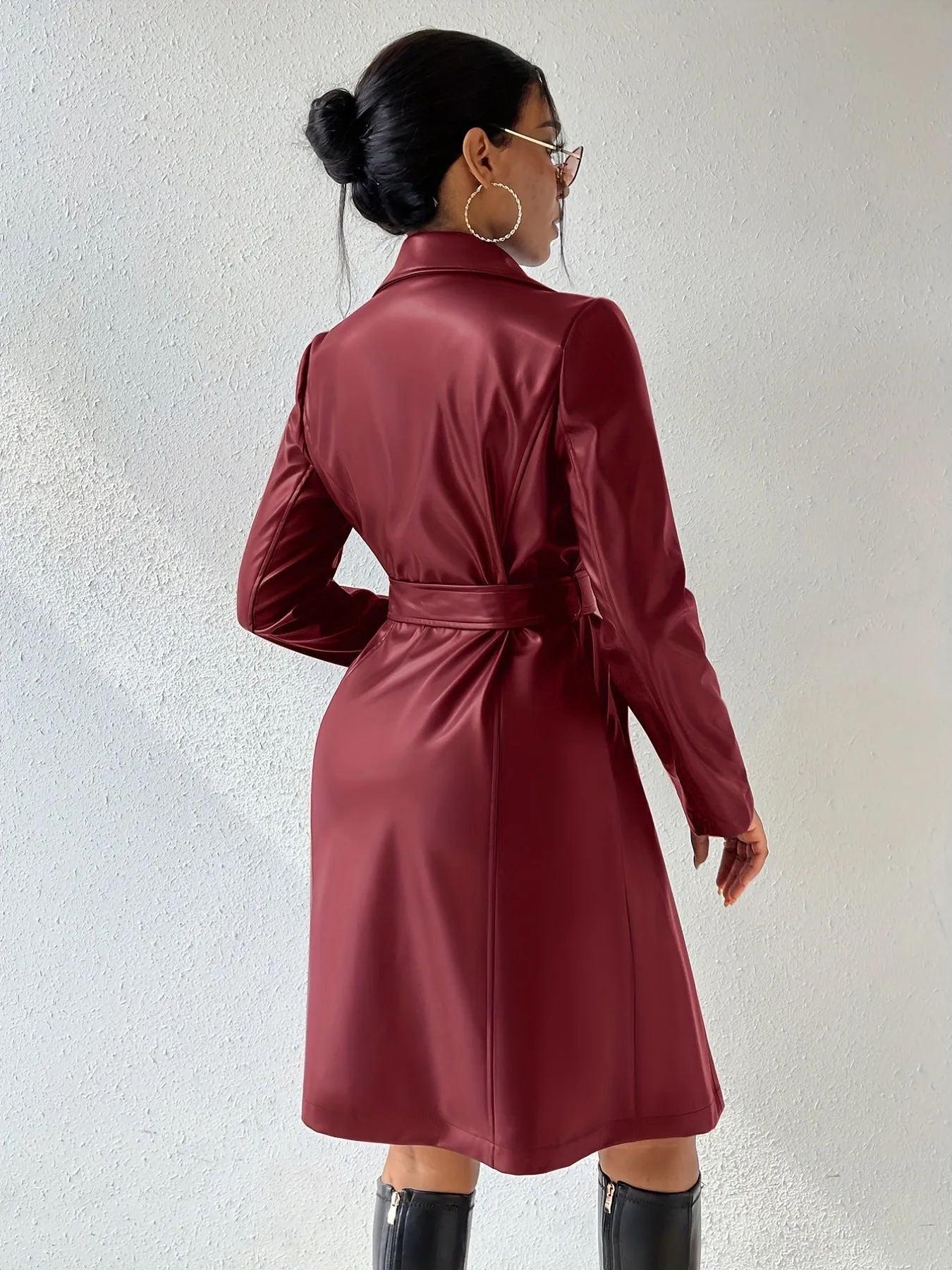 Patricia – Slim Fit PU Leather Long Trench Coat