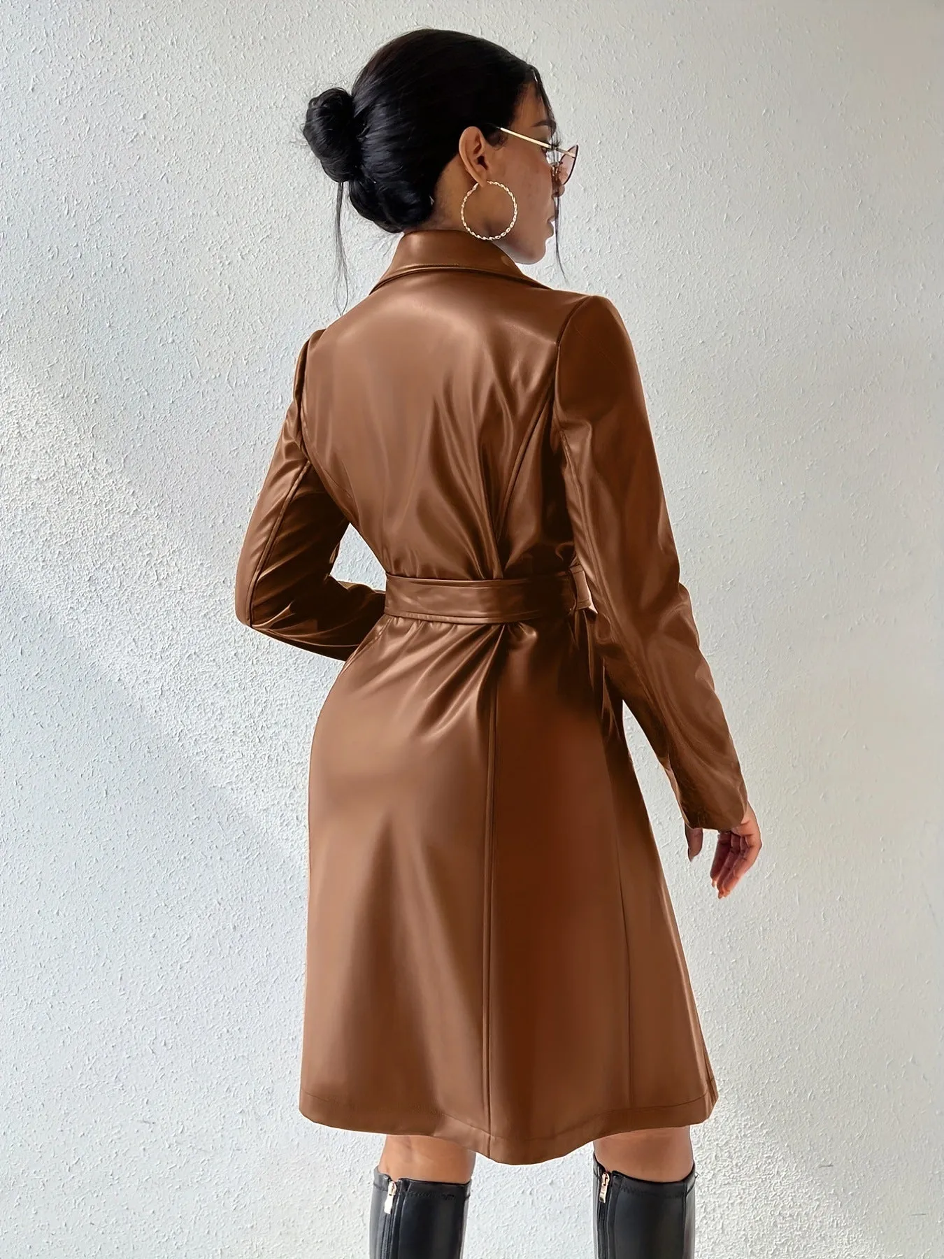 Patricia – Slim Fit PU Leather Long Trench Coat