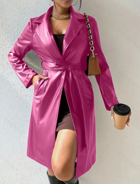 Patricia – Slim Fit PU Leather Long Trench Coat