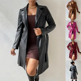 Patricia – Slim Fit PU Leather Long Trench Coat