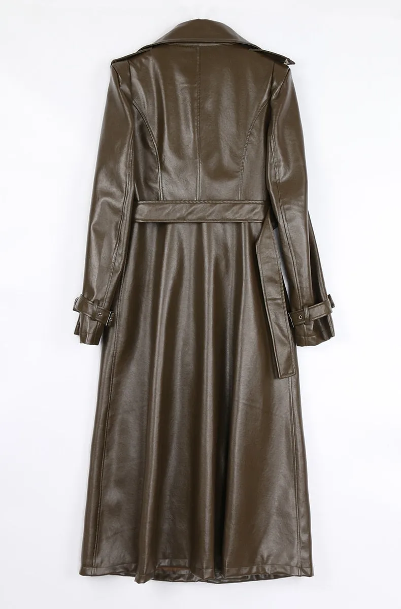 Spring Runway White Long Leather Trench Long Sleeve Elegant Luxury fashion Coats