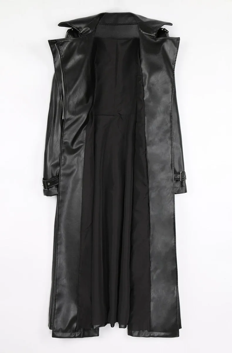 Spring Runway White Long Leather Trench Long Sleeve Elegant Luxury fashion Coats