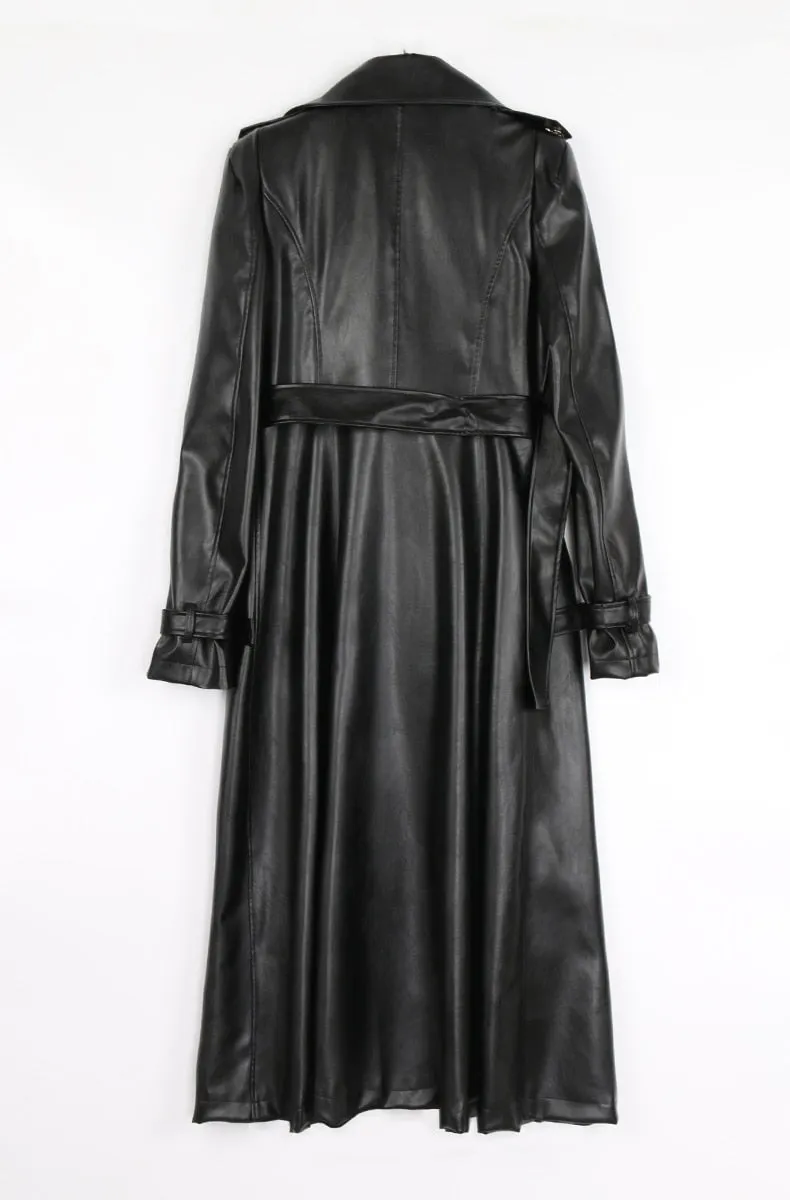 Spring Runway White Long Leather Trench Long Sleeve Elegant Luxury fashion Coats
