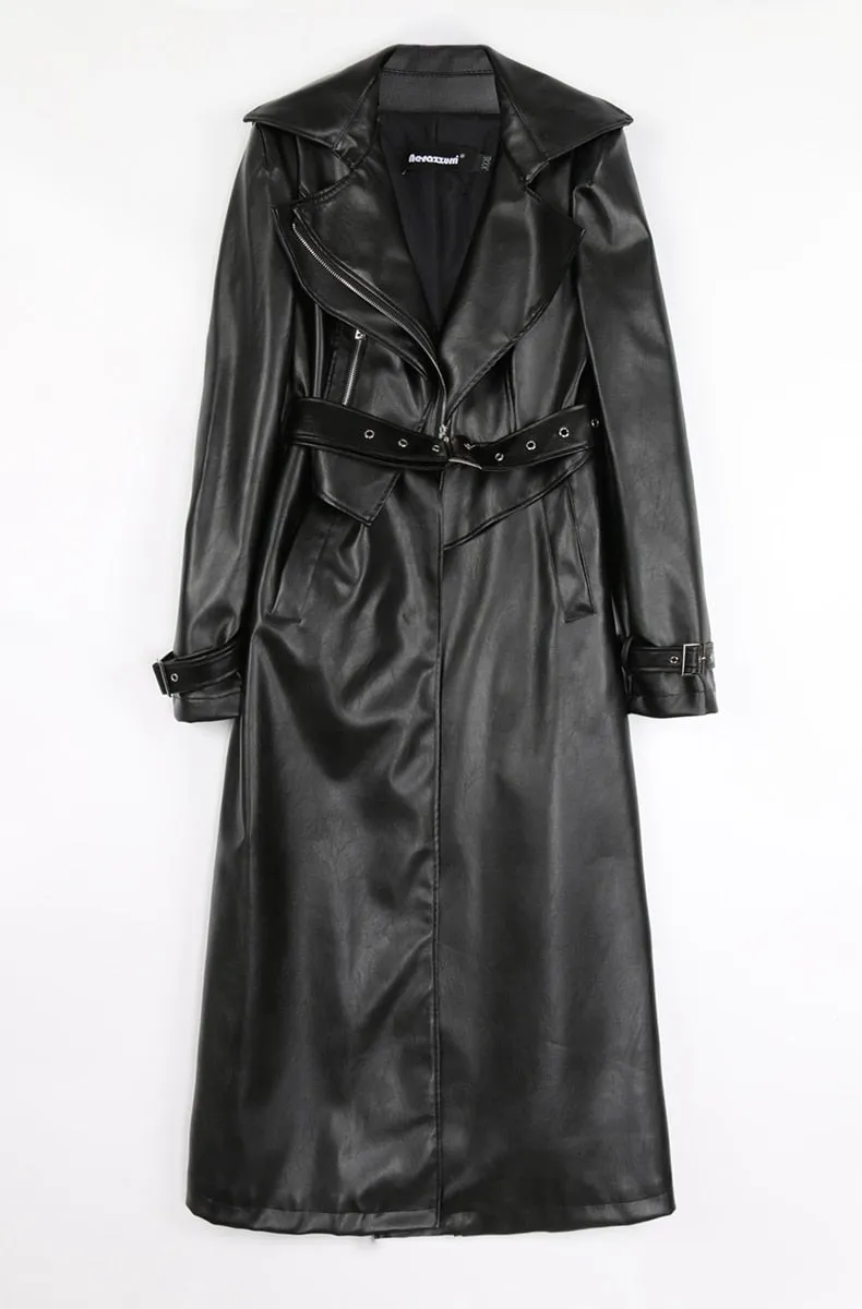 Spring Runway White Long Leather Trench Long Sleeve Elegant Luxury fashion Coats