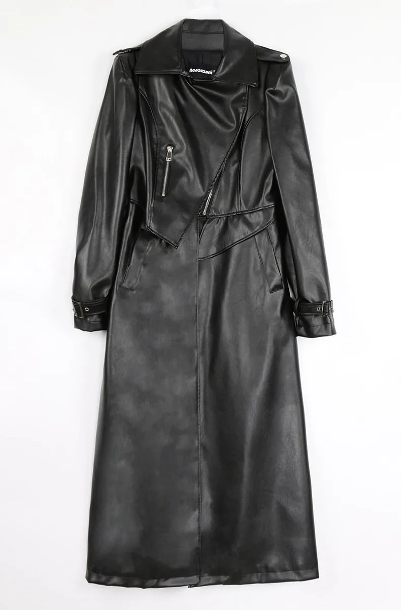 Spring Runway White Long Leather Trench Long Sleeve Elegant Luxury fashion Coats