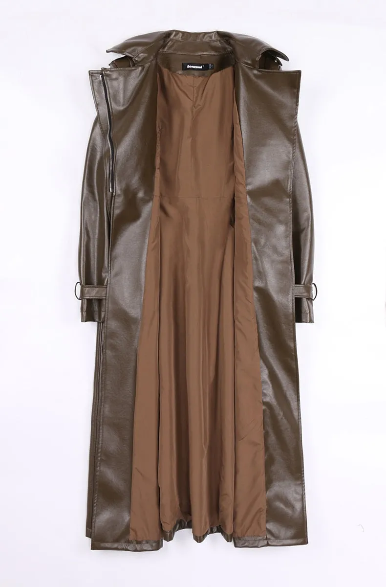 Spring Runway White Long Leather Trench Long Sleeve Elegant Luxury fashion Coats