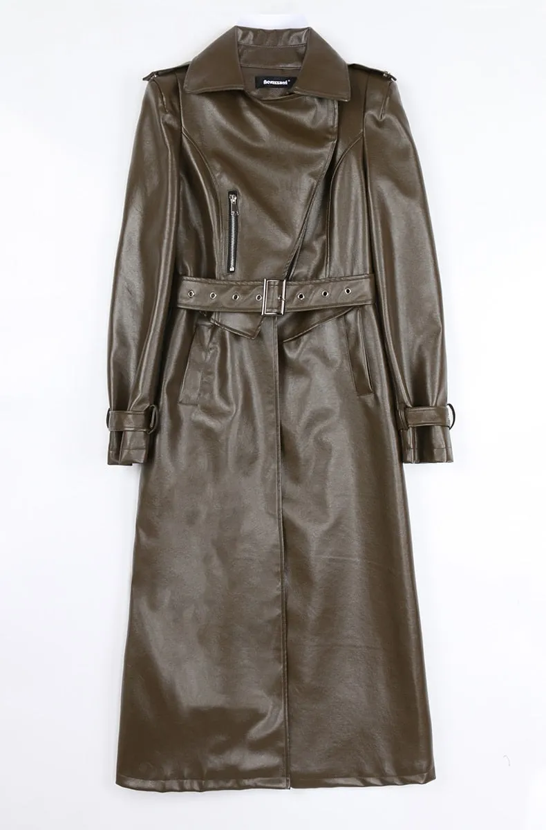 Spring Runway White Long Leather Trench Long Sleeve Elegant Luxury fashion Coats